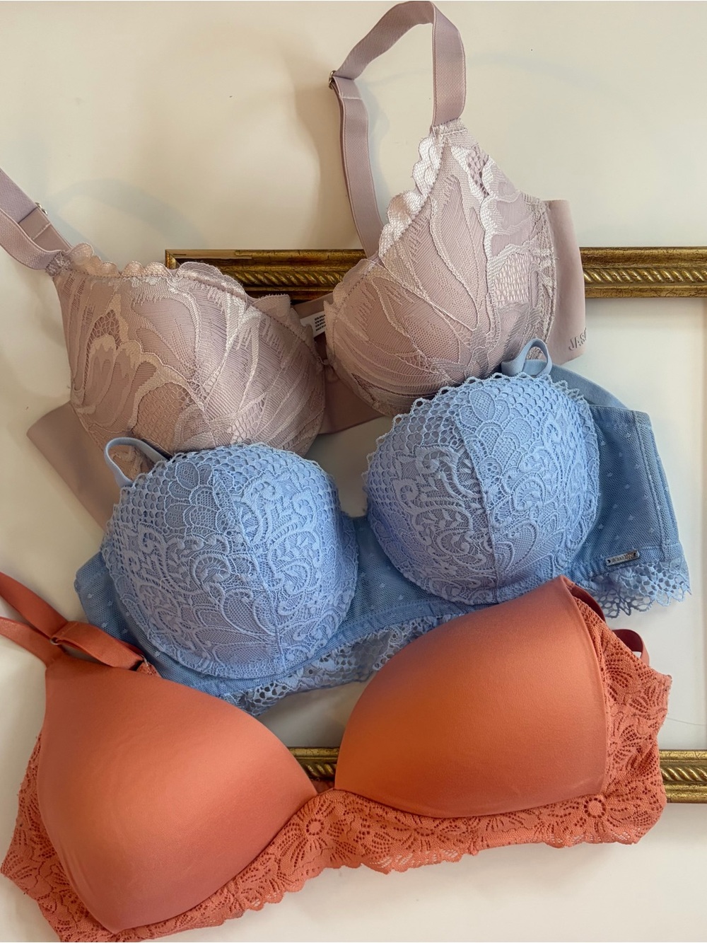 Women’s 3 set Lace&Smooth Bras Nude, Light Blue,Terracotta lightly padded sz36B